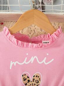 SHEIN Vestido informal de manga larga con estampado de letras y ribete de volantes para niña joven