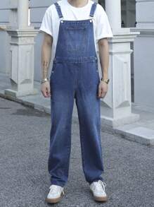 Manfinity Homme Plus Size Men's Denim Bib Overall & Pants Set - Medium Wash - View 5