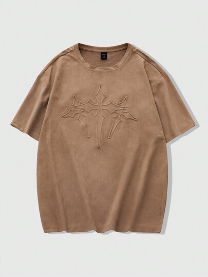 Street Life T-shirt à manches courtes  ample avec épaules tombantes et graphique texturé, style de rue rétro pour homme