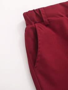 Pantalones tejidos de cintura elástica para niños pequeños, desgaste casual cómodo, versátil, adecuado para salidas diarias, escuela, playa, fiestas, primavera/verano - Burdeos - Ver 5