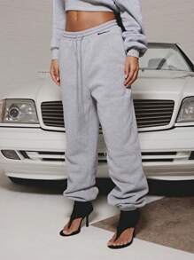 SUMWON WOMEN 宽松水洗卷边运动裤 - 淺灰色 - 查看 5