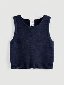 SHEIN MOD Women's Cute Solid Color Bow Sleeveless Cardigan Sweater - Navy Blue - View 2
