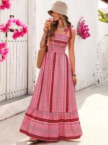 SHEIN VCAY Vestido informal de mujer con estampado geométrico sin mangas para vacaciones - Rosa - Ver 3