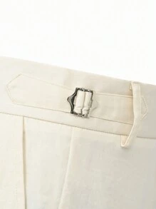 Manfinity Bizformal Quần âu ống đứng cài nút túi trơn cho nam màu trắng - Màu be - Xem 3
