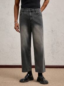 AKNOTIC Party 男士黑色渐变编织宽松休闲中腰直筒七分裤，适合日常穿着，春夏季 - 黑色 - 查看 6