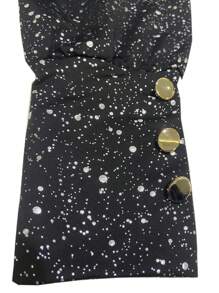 EMERY ROSE LUNE Draped Collar Pleated Glittery Long Sleeve T-Shirt Women Tops For Spring Fall - Black - View 7