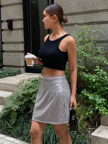 DAZY Solid Color Sequin Mini Straight Skirt, Women Party/Spring/Summer Skirt Prom Skirt New Years Women Carnival School - Silver - View 5