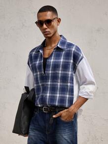 AKNOTIC Party 男士梭织宽松落肩翻领长袖休闲夹克，适合秋冬季日常穿着 - 彩色 - 查看 1