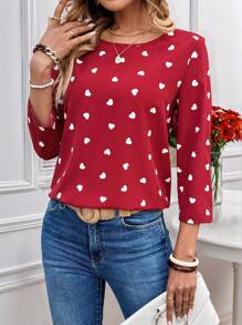 EMERY ROSE Blusa de manga larga con estampado de corazón para el Día de San Valentín de las mujeres