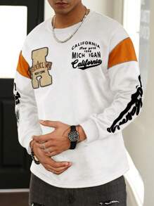 Aesthetic Post--Men's Round Neck Long Sleeve Letter Print Casual T-Shirt - White - View 4