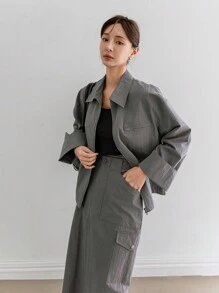 DAZY 2pcs Women Loose Fit Casual Utility Style Outfit,Fall Clothes Lounge Sets For Women - Dark Grey - View 3