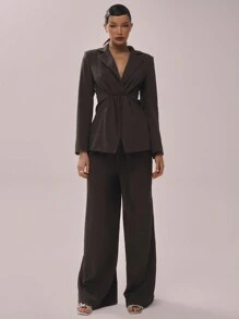 MUSERA Woven Tailored Tie Waist Suit Blazer Valentines Winter Evening
