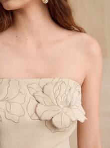 MOTF PREMIUM 花朵贴花修身抹胸 - 杏色 - 查看 2