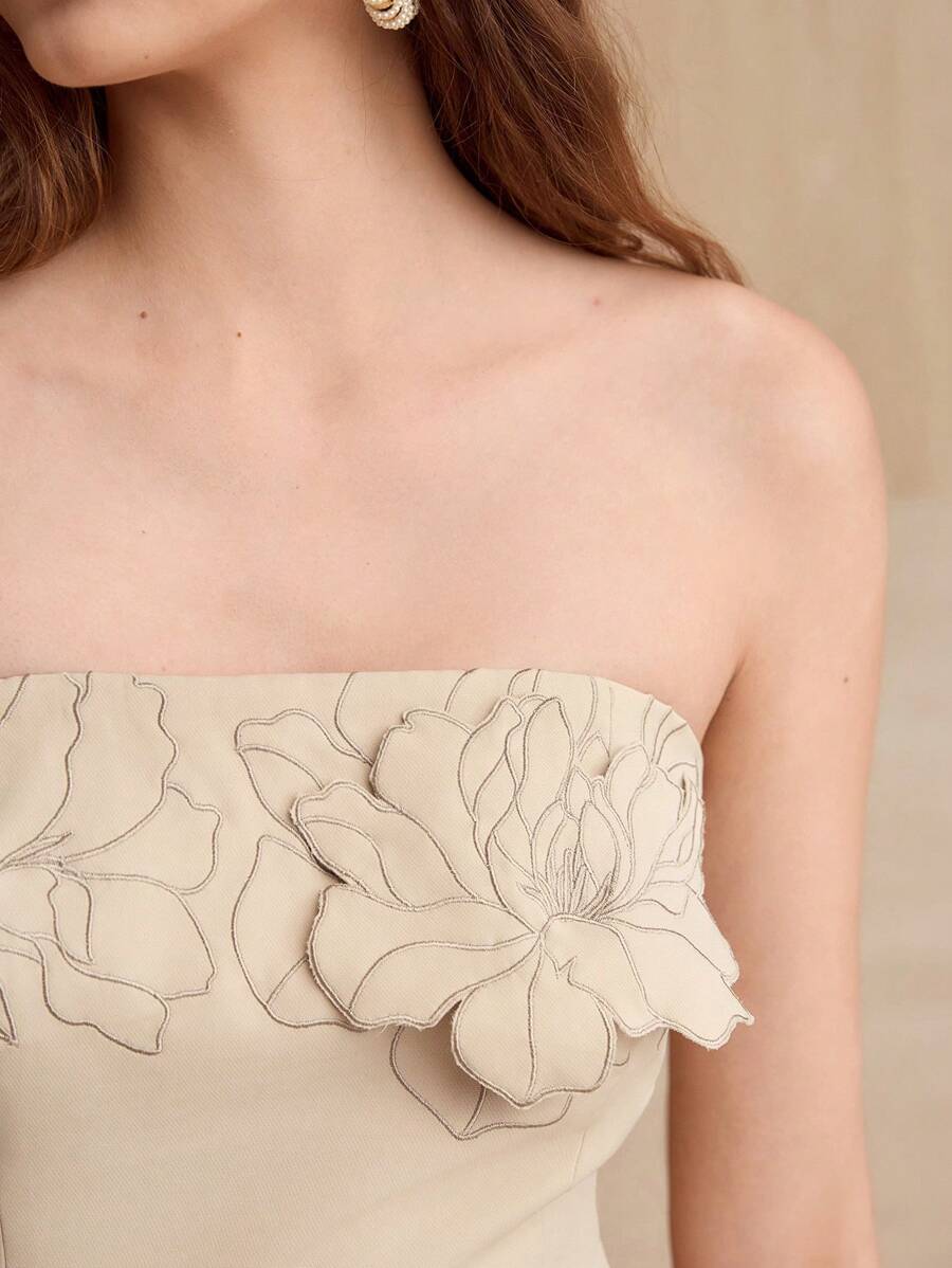 MOTF PREMIUM FLOWER APPLIQUES SLIM FIT TUBE TOP,SPRING/SUMMER - Apricot - View 2