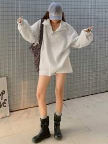 DAZY Women's Oversized Collar Pullover Sweatshirt With Small Embroidery Design,Fall Clothes