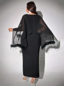 Viva Relle 大码女式优雅雪纺毛绒斗篷和高开衩吊带裙两件套，适合派对和日常穿着