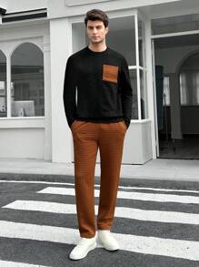 Manfinity VCAY 2pcs Men's Knitted Slim-Fit Crew Neck Long Sleeve T-Shirt Set, Suitable For Daily Wear - Multicolor - View 2