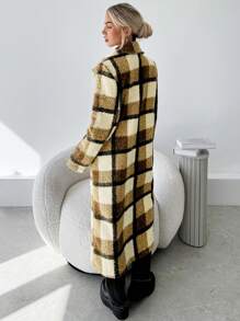 SHEIN Privé Women's Casual Fashion Simple Home & Commute Herringbone Lapel Loose Overcoat, Autumn/Winter