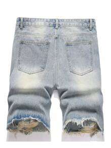 Manfinity LEGND 男式前扣口袋破洞休闲牛仔短裤 - 藍色 - 查看 2