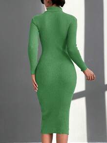 RueChic Turtleneck Ribbed Knit Sweater Dress Without Belt - Mint Green - View 2