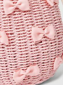 ROMWE Kawaii Women's Woven Bow Decor Large Capacity Tote Pink Bag, Fashionable For Daily Travel