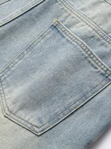 Manfinity LEGND 男式前扣口袋破洞休闲牛仔短裤 - 藍色 - 查看 5