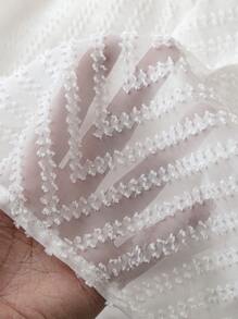 SHEIN LUNE Plus Size Women's Textured Sheer Panel Lace Trim Elegant Romper For Vacation - White - View 7