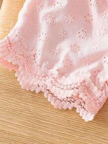 SHEIN Baby Girls' Plain Pink Casual Shorts, Elegant No-Print Design, Lightweight Loose Fit, Suitable For Daily Outings, Homewear, Light Sports - Multicolor - View 4