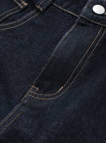 Dazy-Less سراويل جينز نسائية ذات لون أحادي وساق مستقيمة، بطراز القديم المال، أناقة كاجوال للعمل - أزرق داكن - مشاهدة 7