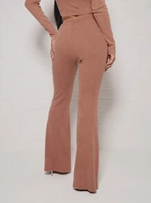 SUMWON WOMEN Retro Kickflare Pants High Waist Flare Bottom Trousers Ribbed Fabric Fall Winter Boho Style Chic Flared Leg Bottoms