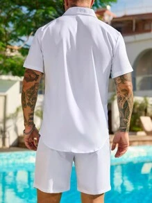 Manfinity RSRT Men Floral Print Short Sleeve Shirt & Shorts Set, Vacation Outfit Men Resort Wear
