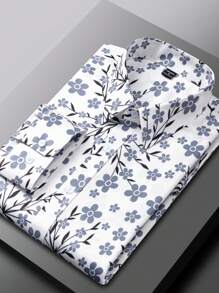 Manfinity RSRT Camisa de manga larga estampada para hombres, diseño minimalista de moda para uso casual diario