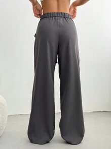 SHEIN EZwear Pantalones casuales de mujer, sencillos y de moda para uso diario - Gris - Ver 2