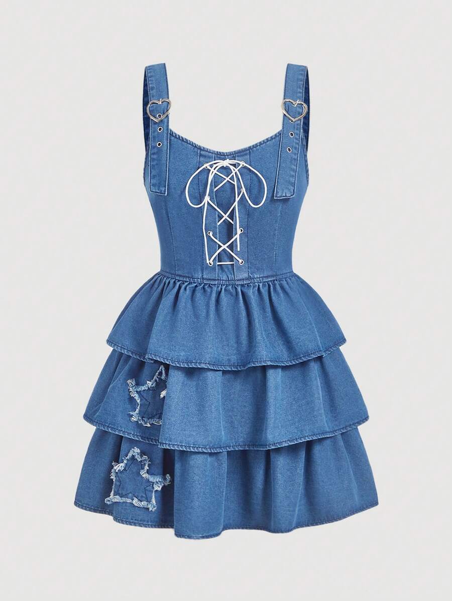 SHEIN MOD 女士休闲牛仔连衣裙，简约时尚，适合日常穿着 - 藍色 - 查看 1