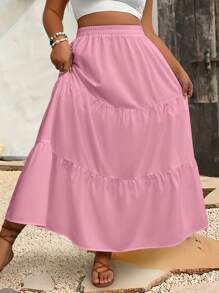 EMERY ROSE Plus Size Casual Solid Color Skirt Maxi Women Pink Skirt Fall Cloth For Women - Pink - View 5