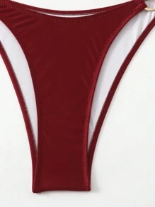Swim SXY Sexy Vacation Slash Shoulder Metal Decor Hollow Out One Piece Swimsuit For Women Summer - Red - View 7