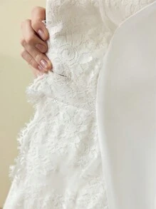 ZEYLAH WOMEN'S CONTRAST LACE ASYMMETRICAL HEM BLAZER - White - View 8