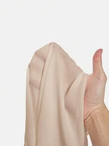 SHEIN VCAY 女士纯色拼接长袖简约上衣，休闲日常穿着 - 卡其色 - 查看 7