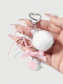 ROMWE Kawaii 1 chiếc dây chuyền bạc thiết kế tối giản tinh tế & dễ thương hình trái tim ngọc trai giả, pompom, nơ, móc khóa mặt dây chuyền hình ngôi sao, thích hợp cho phụ nữ và trẻ em gái đeo hàng ngày, quà tặng ngày lễ - Hồng - Xem 2