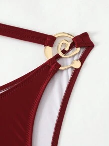 Swim SXY Sexy Vacation Slash Shoulder Metal Decor Hollow Out One Piece Swimsuit For Women Summer - Red - View 6