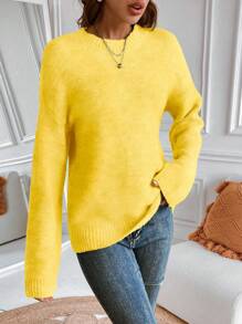 EMERY ROSE 女士黄色针织毛衣：厚实、保暖、舒适的冬季工作服针织套头衫秋季毛衣 - 黃色 - 查看 3