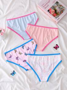4pcs/Pack Girls' Contrast Color Splicing Minimalist Casual Underwear - Multicolor - View 2