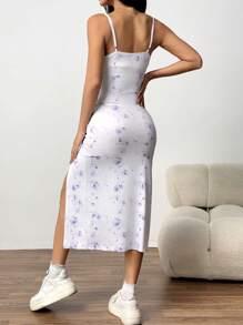 Muchica 女士花卉印花细肩带开衩下摆连衣裙