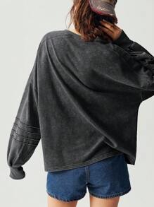 Bohemela Áo nỉ dài tay dáng rộng cổ chữ V màu trơn đơn giản cho nữ vào mùa thu/đông - màu đen - Xem 3