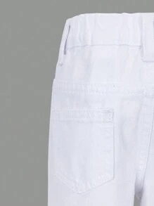 SHEIN Calça Jeans Casual Lavada Perna Larga Versátil para Bebês Meninas, Cor Café - Branco - Ver 7