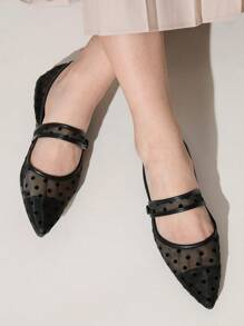 CUCCOO CHICEST Black Polka Dot Mesh Women's Pointed Toe Chic Flats Valentine's Day - Black - View 5