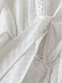 SHEIN LUNE Plus Size Women's Textured Sheer Panel Lace Trim Elegant Romper For Vacation - White - View 5