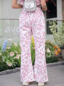 Girls Butterfly Print Front Button Casual Pants, Older Kid - Pink - View 2