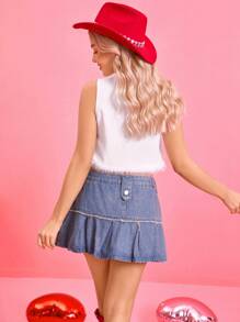 SHEIN LUNE Áo ba lỗ cổ tròn màu trắng cho nữ, Ngày lễ tình nhân, Áo crop top, Áo đi chơi - trắng - Xem 2