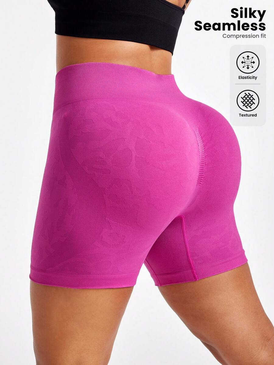 Easithlete 大码女式无缝纯色运动短裤，休闲时尚，适合日常穿着 - 紫色 - 查看 1